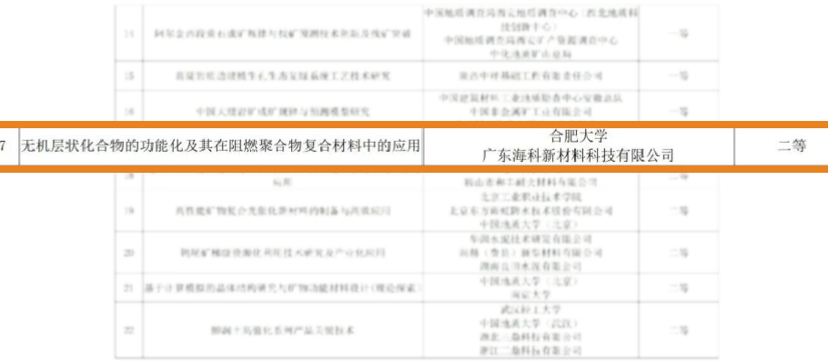 喜报丨海科新材斩获2024年度非金属矿科学技术奖二等奖
